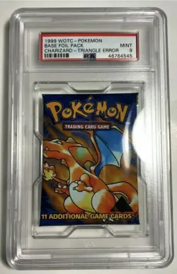 1999 Pokemon Charizard Base Set Booster Pack Triangle Error PSA 9 - Image 1