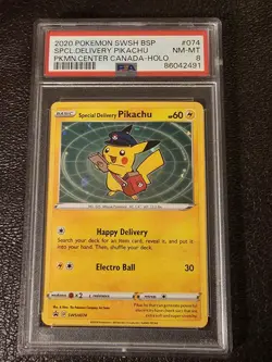 2020 POKEMON SWSH BLACK STAR PROMO #074 SPECIAL DELIVERY PIKACHU-HOLO PSA 8 - Image 1