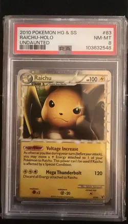 2010 POKEMON HEARTGOLD & SOULSILVER UNDAUNTED #83/90 RAICHU HOLO PSA 8 - Image 1
