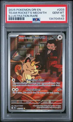 2025 POKEMON DRI EN-DESTINED RIVALS #203 TEAM ROCKET'S MEOWTH PSA 10 - Image 1