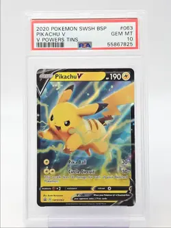 PIKACHU V 2020 POKEMON SWSH V POWER TINS BSP #SWSH063 PSA 10 Q5346 - Image 1