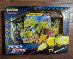 Pokemon Crown Zenith Regieleki V Collection Box Factory Sealed 4 Packs + Promos - Image 1