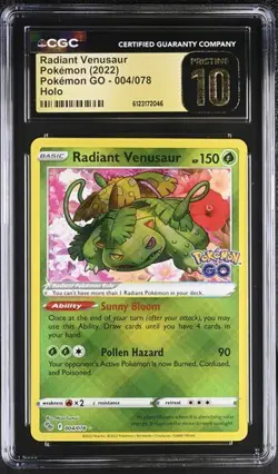 Pokemon Radiant Venusaur 2022 Pokemon GO 004/078 Holo CGC PRISTINE 10 - Image 1