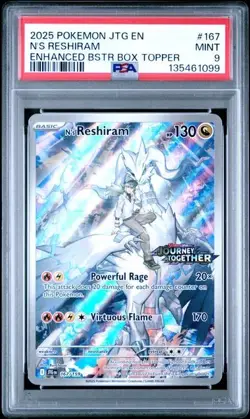2025 POKEMON JOURNEY TOGETHER #167 N'S RESHIRAM STAMPED PSA 9 MINT - Image 1