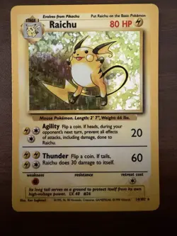 Pokemon Raichu Base Set Holo Rare Card 14/102 80 HP English 1999 WOTC Vintage - Image 1