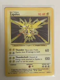 Pokemon TCG Zapdos Base Set Holo Rare Card 16/102 - Image 1