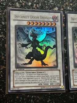 Yugioh 2x Infernity Doom Dragon THSD 1st Ed Ultra Rare LP - Image 3