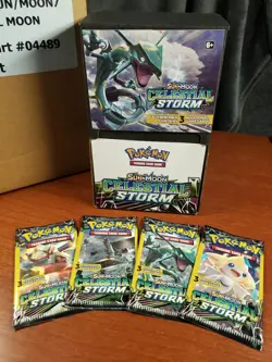 Pokemon TCG Sun and Moon Celestial Storm Full Gravity Feed Box (96) 3-Card Packs - Image 1