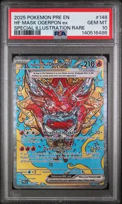 2025 POKEMON PRE EN-PRISMATIC EVOLUTIONS #148 HF MASK OGERPON ex PSA 10 GEM MINT - Image 1