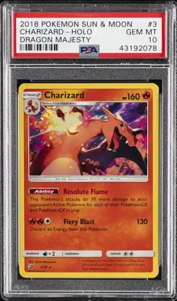 2018 POKEMON SUN & MOON DRAGON MAJESTY #3 CHARIZARD-HOLO PSA 10 - Image 1