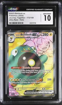 Pokemon Iono's Bellibolt ex 2025 Journey Together 172/159 Ultra Rare Holo CGC 10 - Image 1