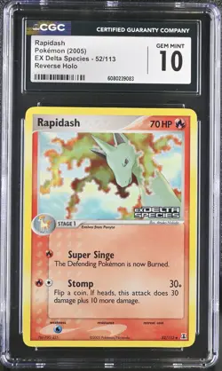 CGC 10 Rapidash EX Delta Species 52/113 Reverse Holo Stamped Pokemon Card - Image 1