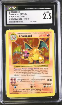 CGC 2.5 Charizard 1999 Base Set 4/102 Shadowless Holo Pokemon Card - Image 1