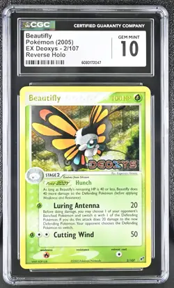 CGC 10 GEM MINT Beautifly 2005 EX Deoxys 2/107 Reverse Holo Stamped Pokemon Card - Image 1