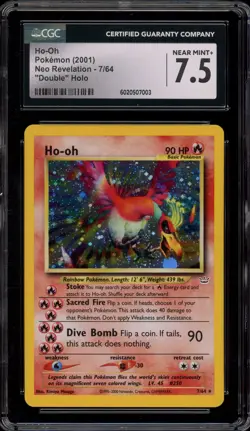 Pokemon Ho-Oh Neo Revelation Unlimited Holo Rare #7 "DOUBLE HOLO" CGC 7.5 - Image 1