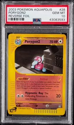 2003 POKEMON AQUAPOLIS #28 PORYGON2-REVERSE FOIL PSA 10 - Image 1