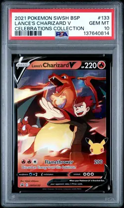 2021 POKEMON SWSH BLACK STAR PROMO CELEBRATIONS COLL LANCE'S CHARIZARD V PSA 10 - Image 1
