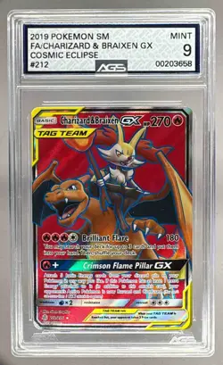 3658 Charizard Braixen Tag Team 2019 Pokemon Sun Moon Cosmic Eclipse #212 AGS 9 - Image 1