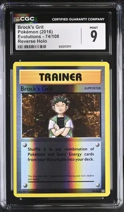 Pokemon Brock's Grit 2016 Evolutions 74/108 Reverse Holo CGC 9 - Image 1