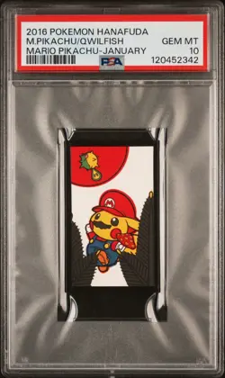 2016 POKEMON HANAFUDA MARIO PIKACHU JANUARY MARIO PIKACHU/QWILFISH PSA 10 - Image 1