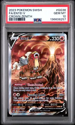 2023 POKEMON SWORD & SHIELD CROWN ZENITH #GG36 FULL ART/ENTEI V PSA 10 - Image 1