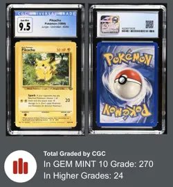 CGC 10 GEM MINT Pikachu 1999 Jungle 60/64 Pokemon Card • POP 270 - Image 1