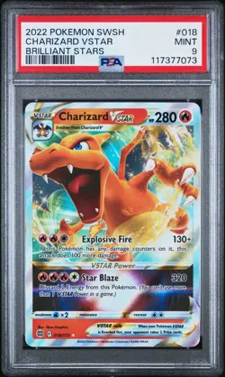 2022 POKEMON SWORD & SHIELD BRILLIANT STARS #018 CHARIZARD VSTAR PSA 9 - Image 1