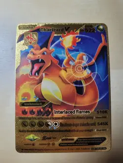 Fan Art - Interlaced Flames Charizard V Level 92 HP522 Gold Foil Pokemon Card - Image 1