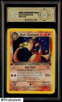 2000 Pokemon Team Rocket 1st Edition #4/82 Dark Charizard Holo APH 10 Gold Label - Image 1