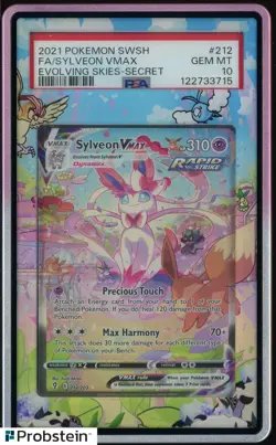 2021 Pokemon SWSH Evolving Skies Secret #212 FA Sylveon VMax PSA 10 w/ Art Case - Image 1