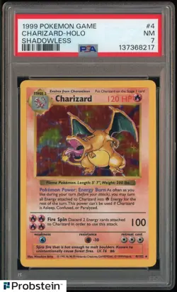 1999 Pokemon Game Shadowless #4 Charizard - Holo PSA 7 NM - Image 1