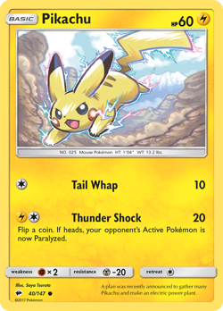 Pikachu 40/147 Common Burning Shadows Pokemon NM/M - Image 1