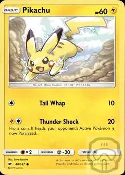 Pikachu 40/147 Common Burning Shadows Pokemon NM/M - Image 3
