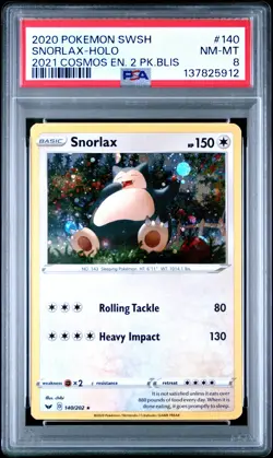 2020 POKEMON SWORD & SHIELD #140 SNORLAX-HOLO PSA 8 - Image 1