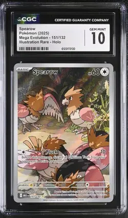 Pokemon Spearow 2025 Mega Evolution 151/132 Illustration Rare Holo CGC 10 - Image 1