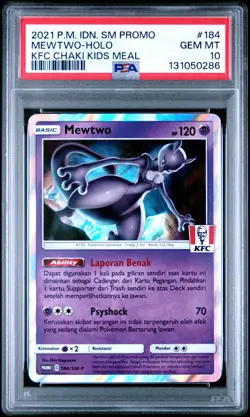 2021 POKEMON INDONESIAN SM PROMO KFC CHAKI KIDS MEAL #184 MEWTWO-HOLO PSA 10 - Image 1