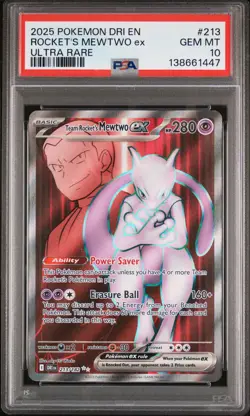 2025 POKEMON DRI EN-DESTINED RIVALS ULTRA RARE TEAM ROCKET'S MEWTWO EX PSA 10 - Image 1
