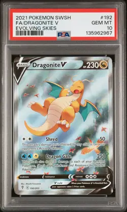 2021 POKEMON SWORD & SHIELD EVOLVING SKIES #192 FULL ART/DRAGONITE V PSA 10 - Image 1