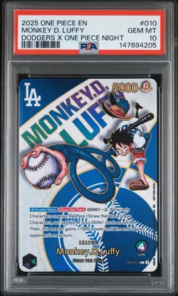 2025 ONE PIECE PROMO EB02 010 DODGERS X ONE PIECE NIGHT MONKEY D LUFFY PSA 10 - Image 1