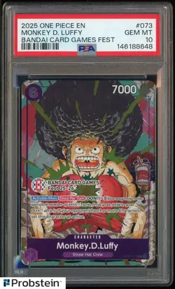 2025 One Piece EN Bandai Card Games Fest #073 Monkey D. Luffy PSA 10 - Image 1