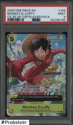 2025 ONE PIECE EN CS 25-26 TOP PLAYER CHAMPIONSHIP OP07109 MONKEY D LUFFY PSA 9 - Image 1