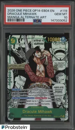 2026 One Piece OP14-EB04 En Manga Alternate Art #119 Dracule Mihawk PSA 10 - Image 1