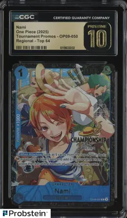 2025 One Piece EN Tournament Promos Championship Top 64 050 Nami CGC 10 PRISTINE - Image 1