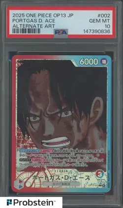 2025 One Piece OP13 JP #002 Portgas D. Ace Alternate Art PSA 10 GEM MINT - Image 1