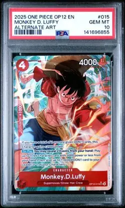 2025 ONE PIECE OP12-LEGACY OF THE MASTER ALTERNATE ART MONKEY D. LUFFY PSA 10 - Image 1
