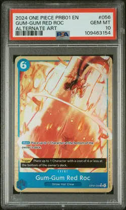 2024 ONE PIECE PRB01 THE BEST #056 GUM-GUM RED ROC ALTERNATE ART PSA 10 - Image 1