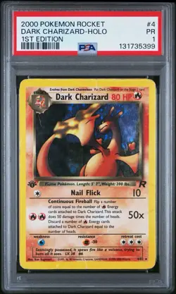 Dark Charizard 4/82 Pokemon Card 1st Edition Holo Team Rocket 2000 WOTC PSA 1 - Image 1