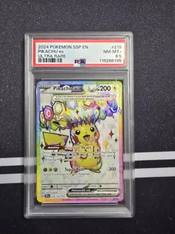 PSA 8.5 NM 2024 Pokemon Pikachu ex Ultra Rare Surging Sparks 219/191 PSA 8.5 - Image 1