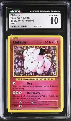 Pokemon Clefairy 2016 Evolutions 63/108 Holo CGC 10 - Image 1