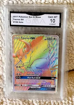 Pokemon 2017 Tauros GX 156/149 Sun & Moon HYPER Secret Rare GMA 10 GEM MINT - Image 1